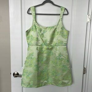 Satin floral pale green dress